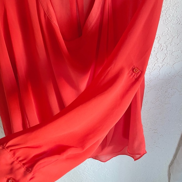 ASOS Red sheer drape neck blouse - Picture 4 of 6